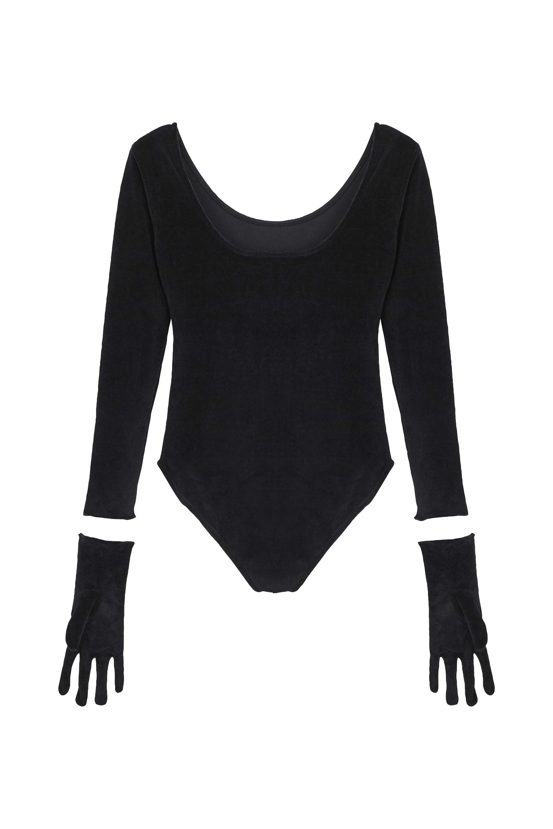 Body à strass avec gants - Noir
