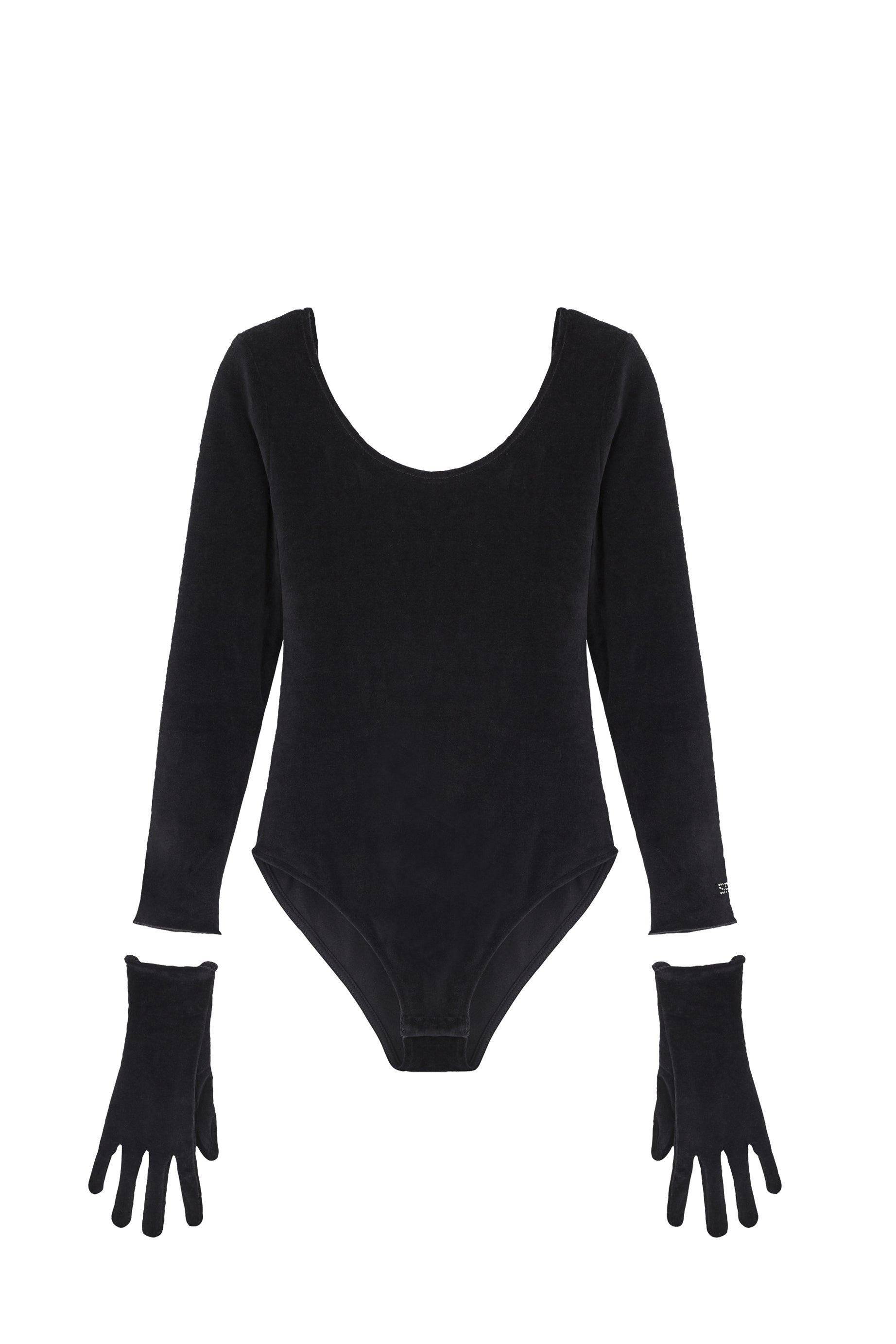Body à strass avec gants - Noir
