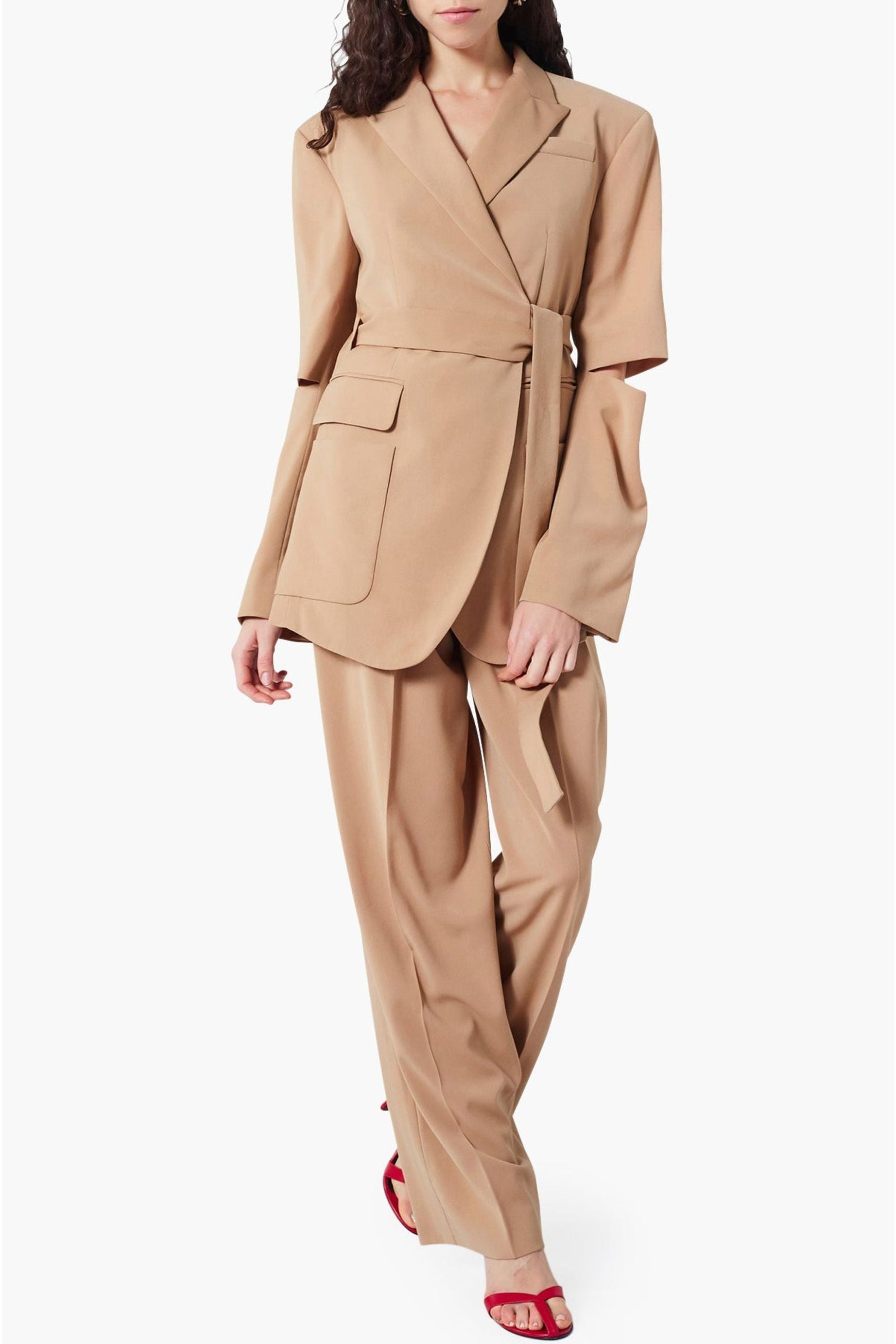 Veste blazer à manches fendues en laine - Marron