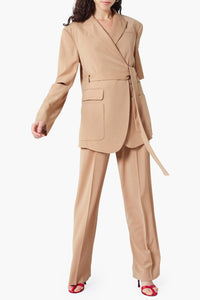 Veste blazer à manches fendues en laine - Marron