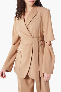Veste blazer à manches fendues en laine - Marron