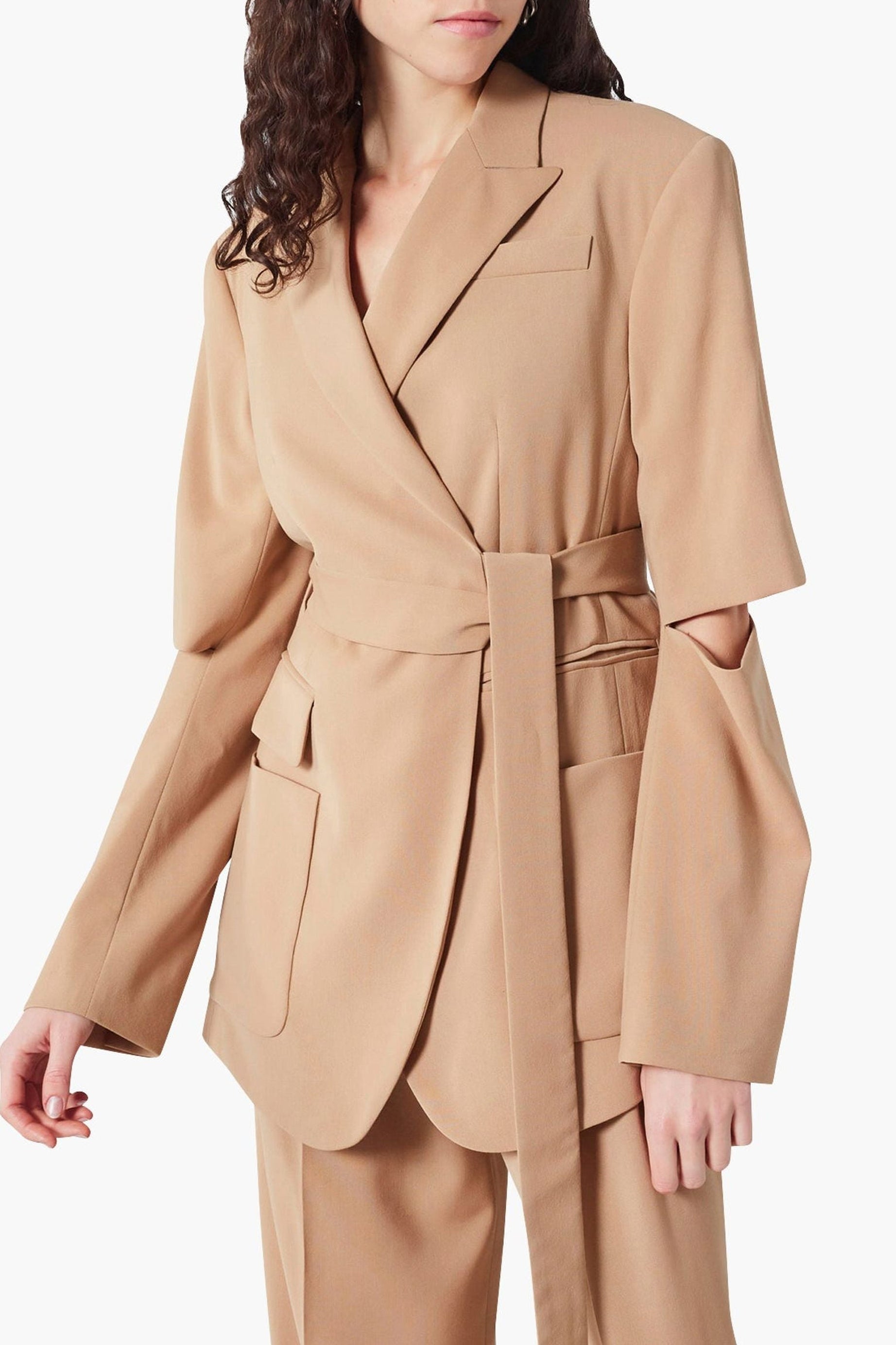 Veste blazer à manches fendues en laine - Marron