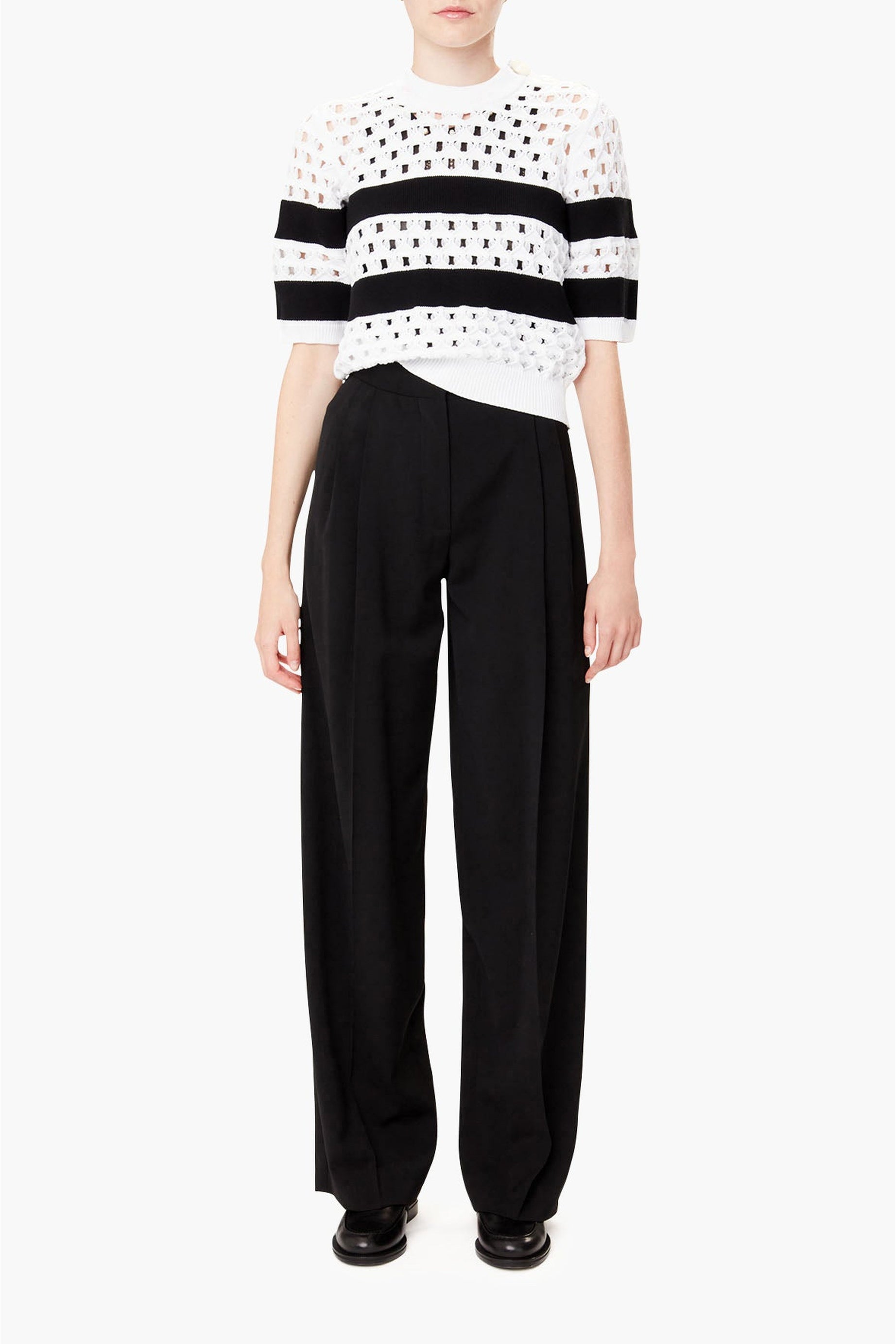 Pantalon à pinces taille haute en laine - Noir