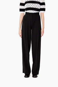 Pantalon à pinces taille haute en laine - Noir