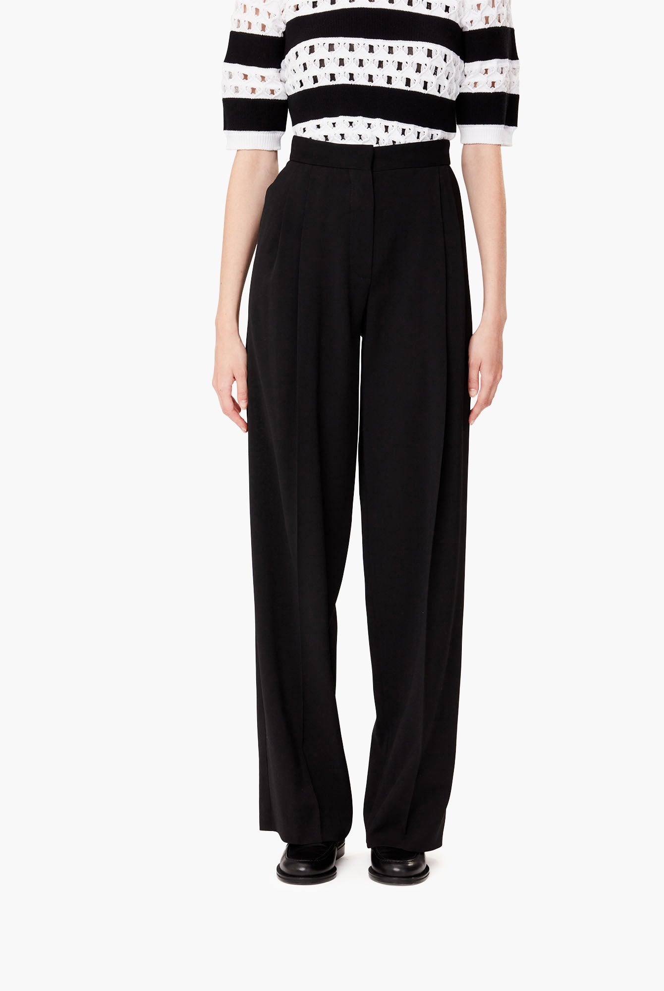 Pantalon à pinces taille haute en laine - Noir