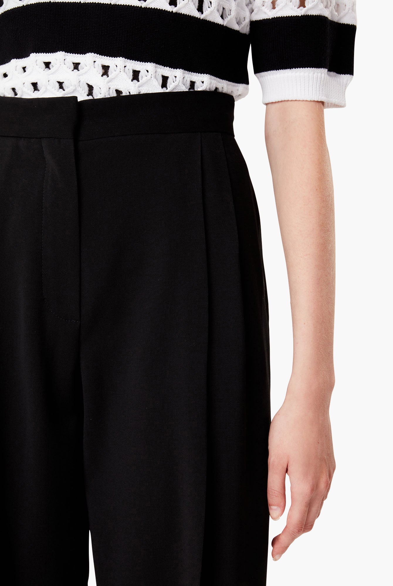 Pantalon à pinces taille haute en laine - Noir