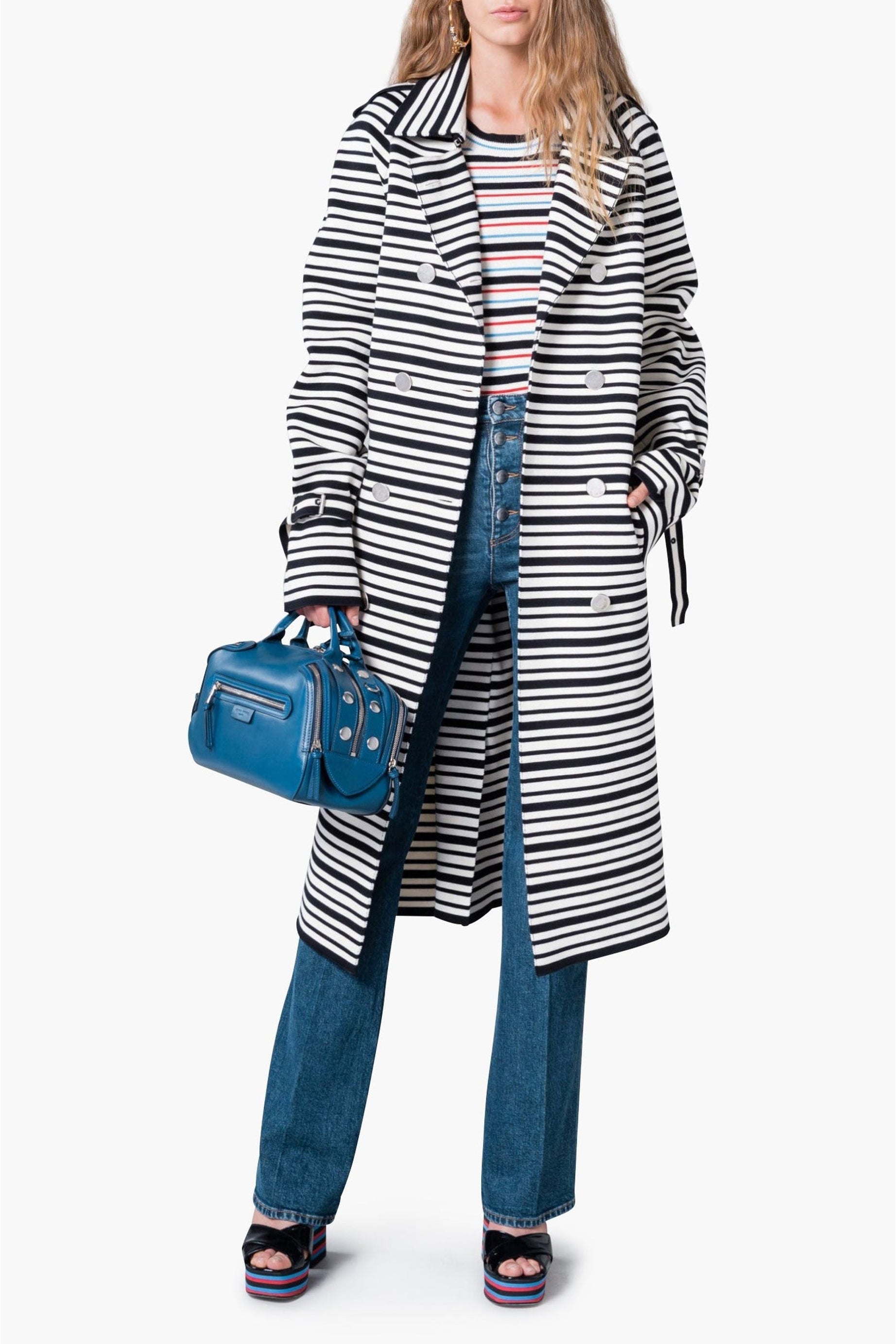Manteau trench à rayures - Écru