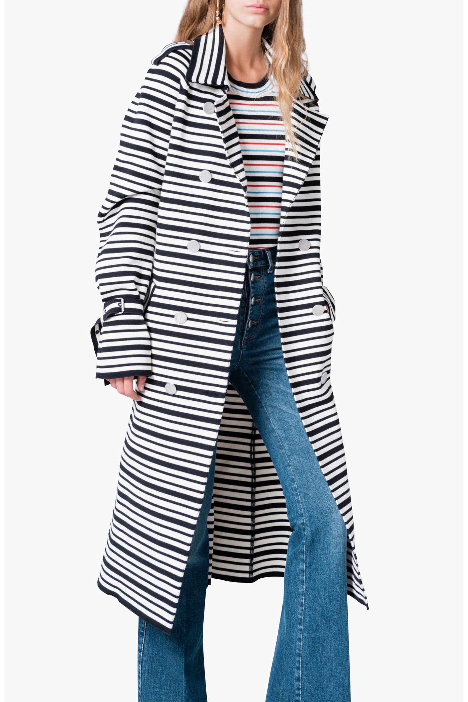 Manteau trench à rayures - Écru
