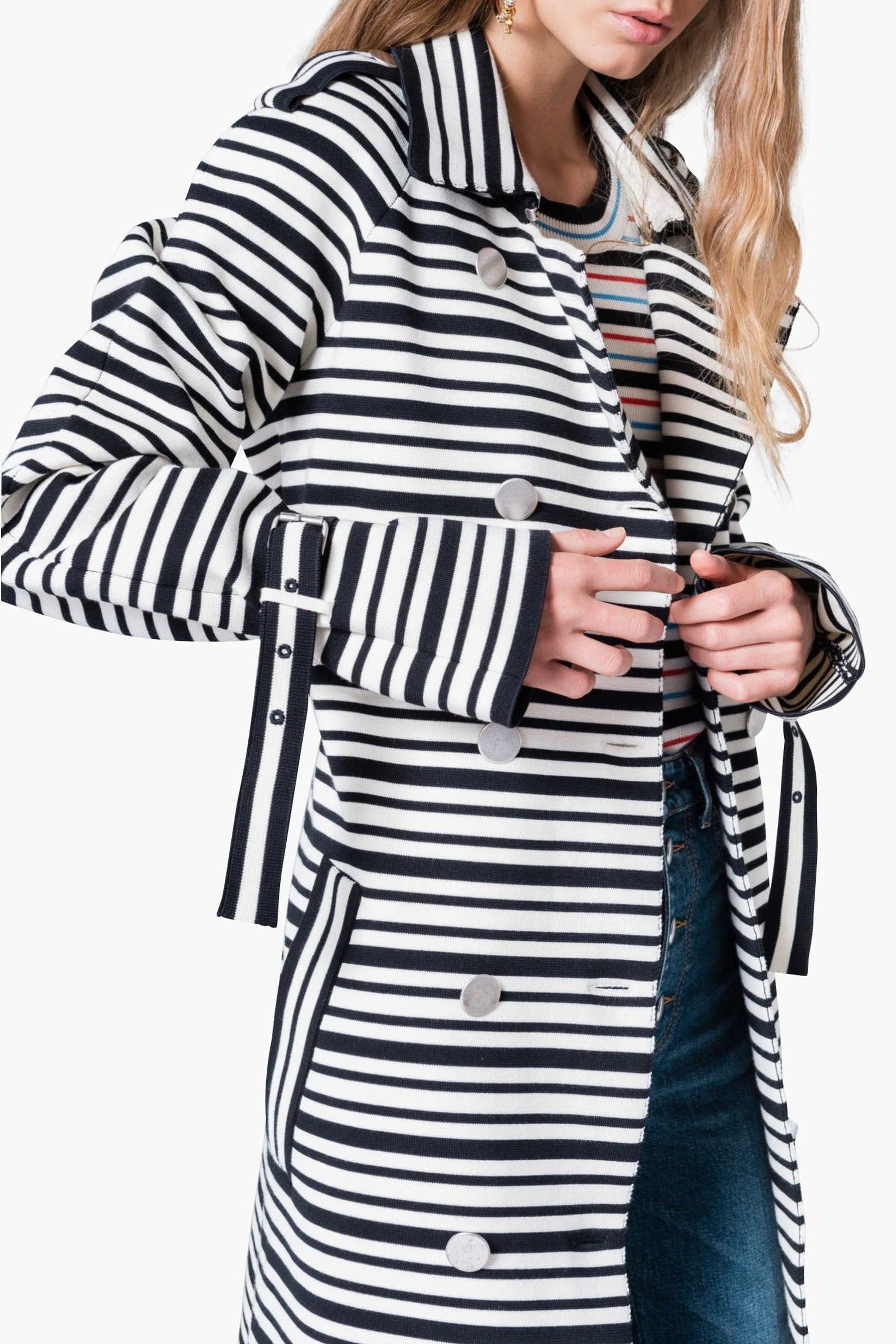 Manteau trench à rayures - Écru
