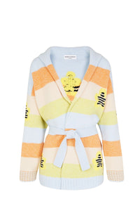 Cardigan ceinturé à rayures en laine - Multicolor