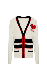 Cardigan long col v en laine - Écru