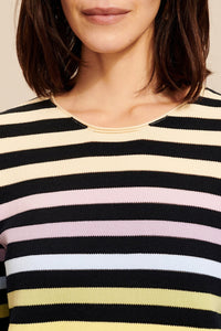 Pull à rayures col rond en laine - Bleu Nuit