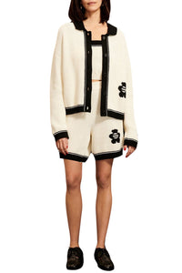 Veste tricotée à col et finitions contrastantes - Écru