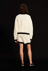 Veste tricotée à col et finitions contrastantes - Écru