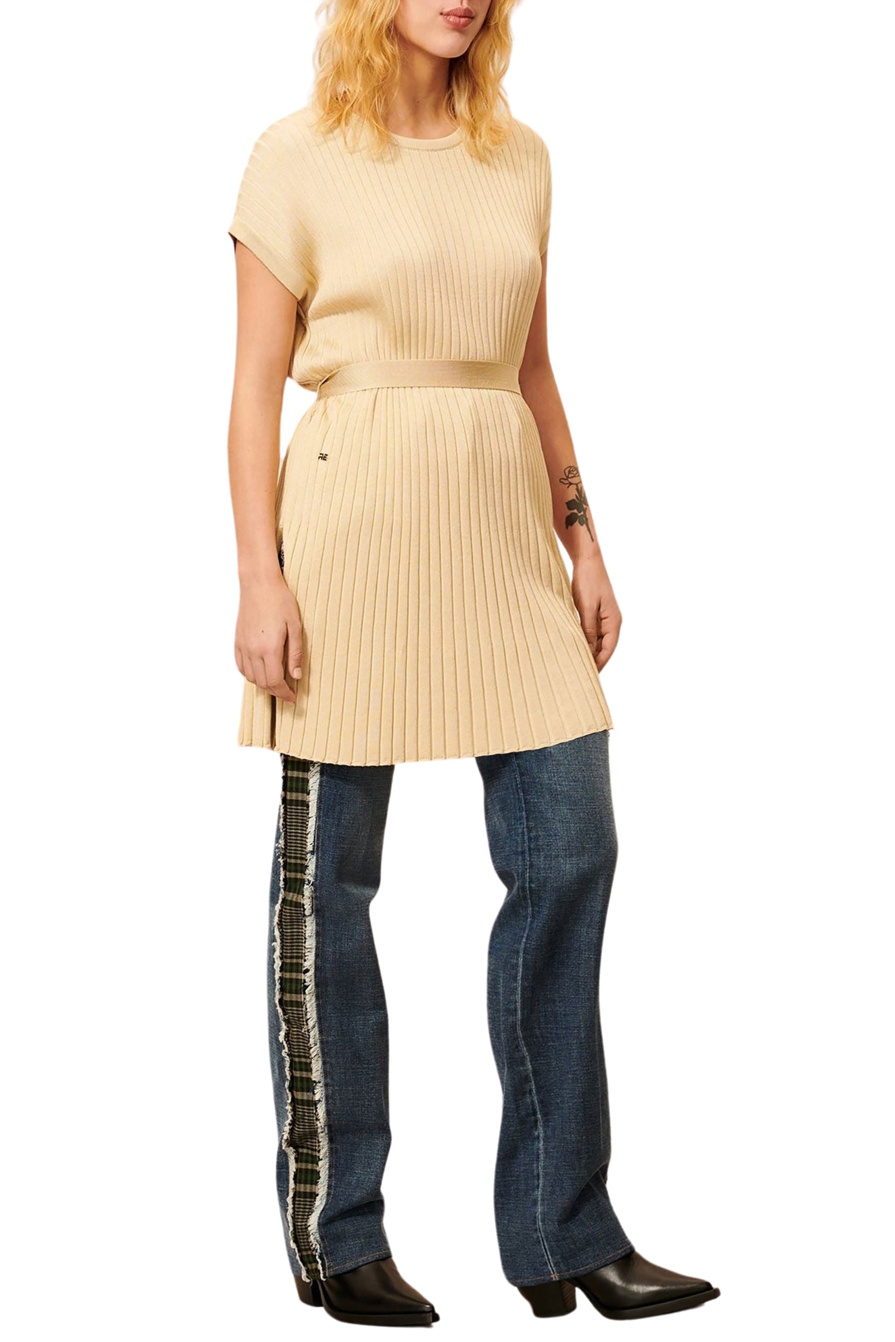 Robe tunique cintrée à la taille - Camel