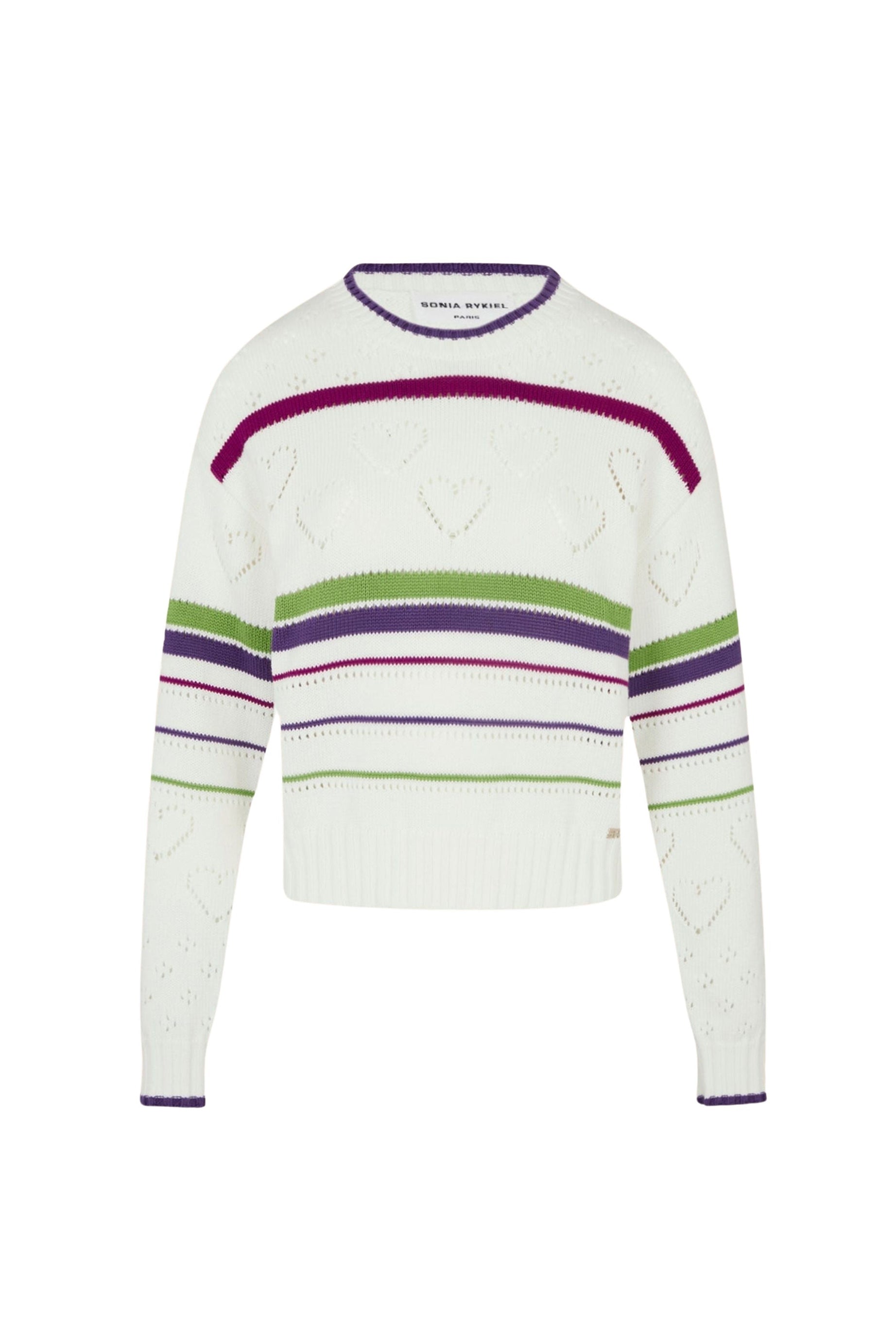 Pull manches longues ajouré à rayures - Écru