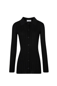 Cardigan manches longues en maille côtelée - Noir