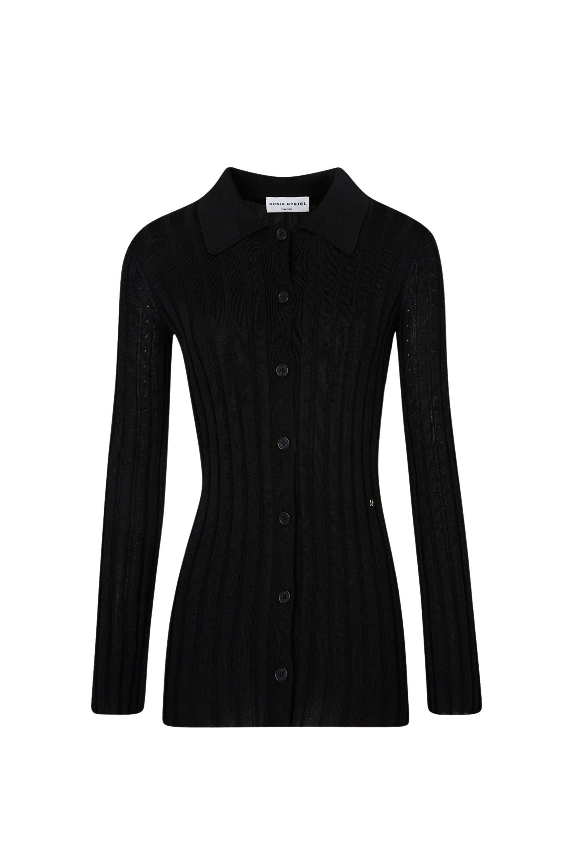 Cardigan manches longues en maille côtelée - Noir