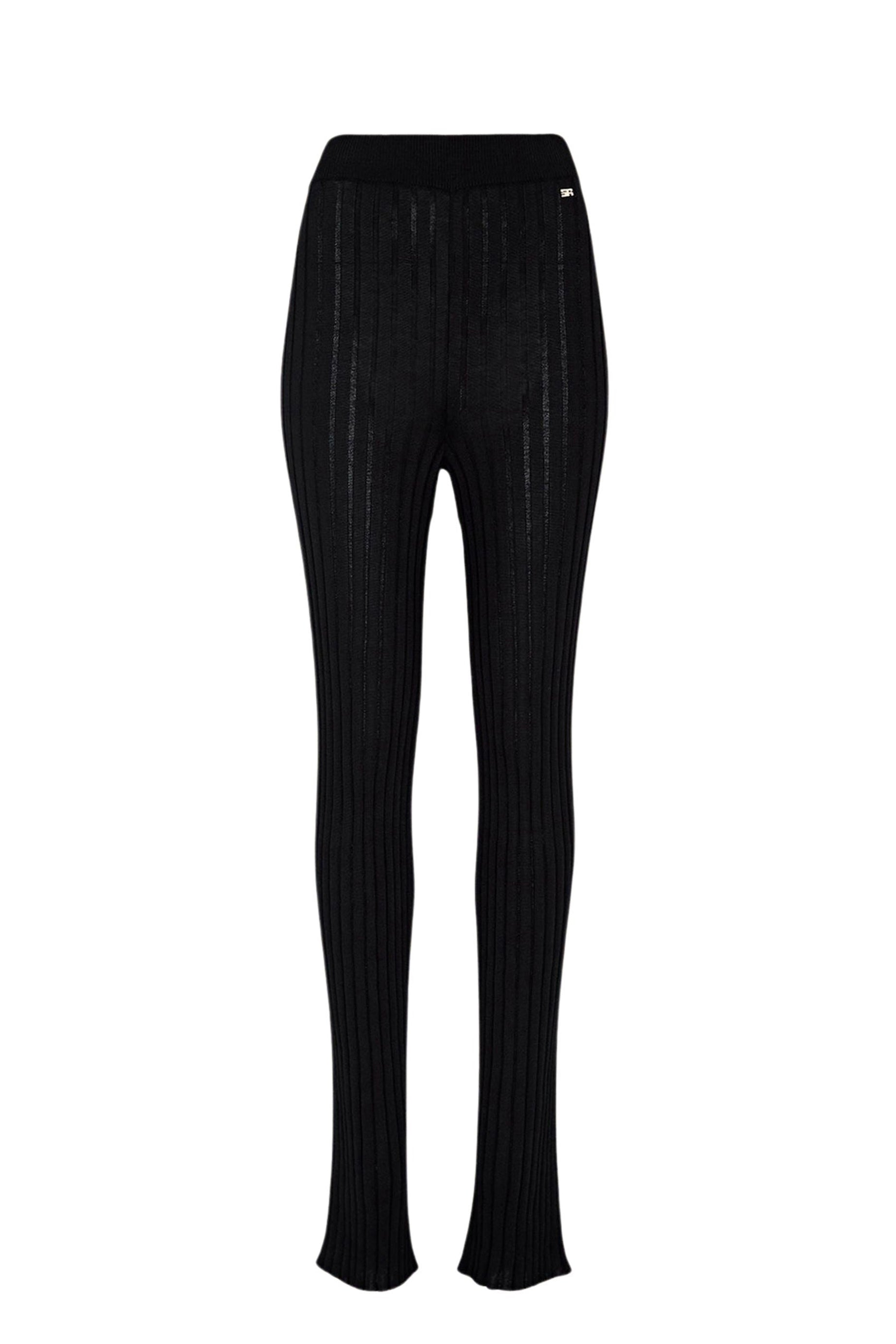 Pantalon flare en maille côtelée - Noir