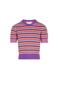 Pull manches courtes à rayures - Lilas