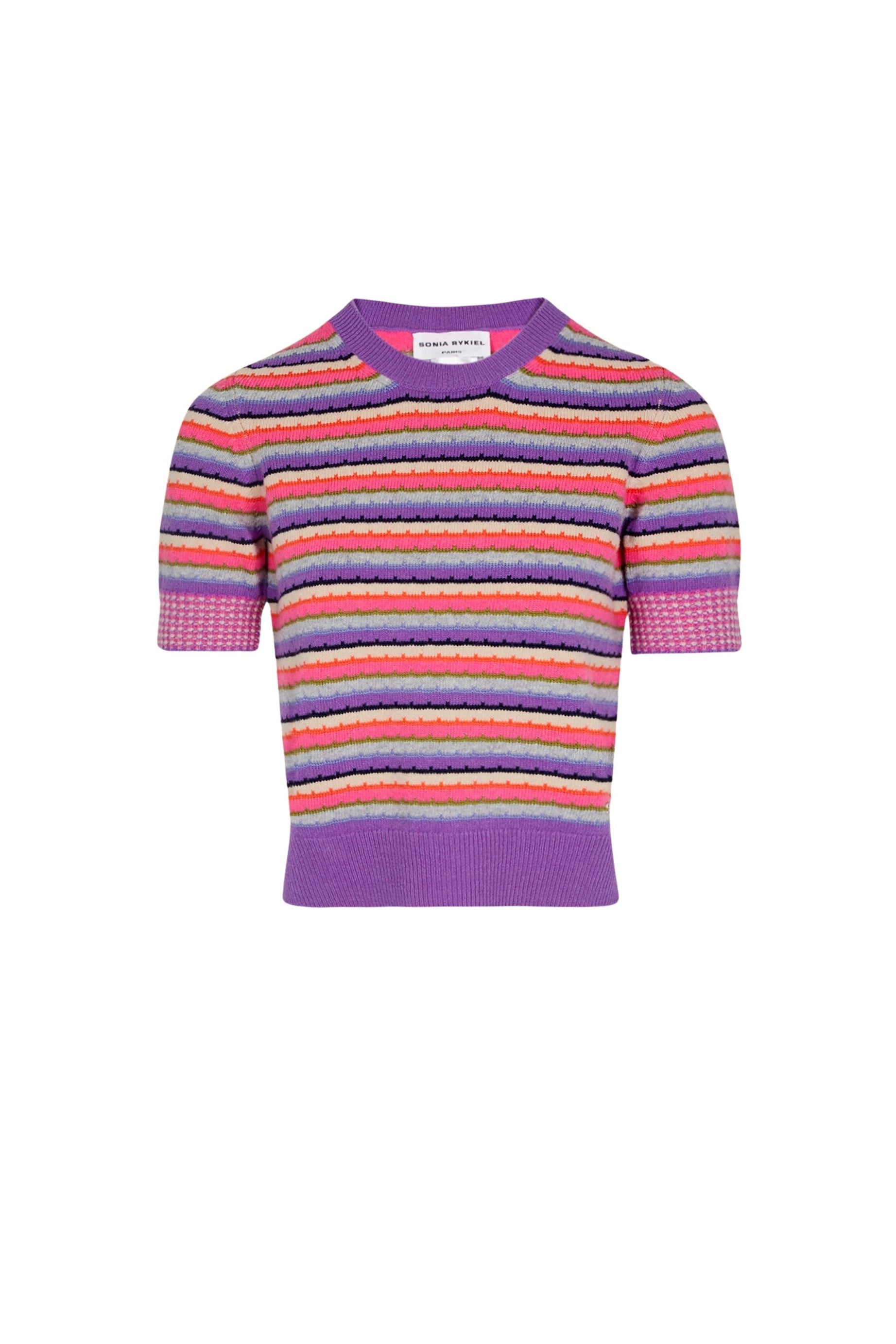 Pull manches courtes à rayures - Lilas
