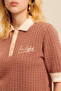 Polo signature à motifs géométriques - Marron