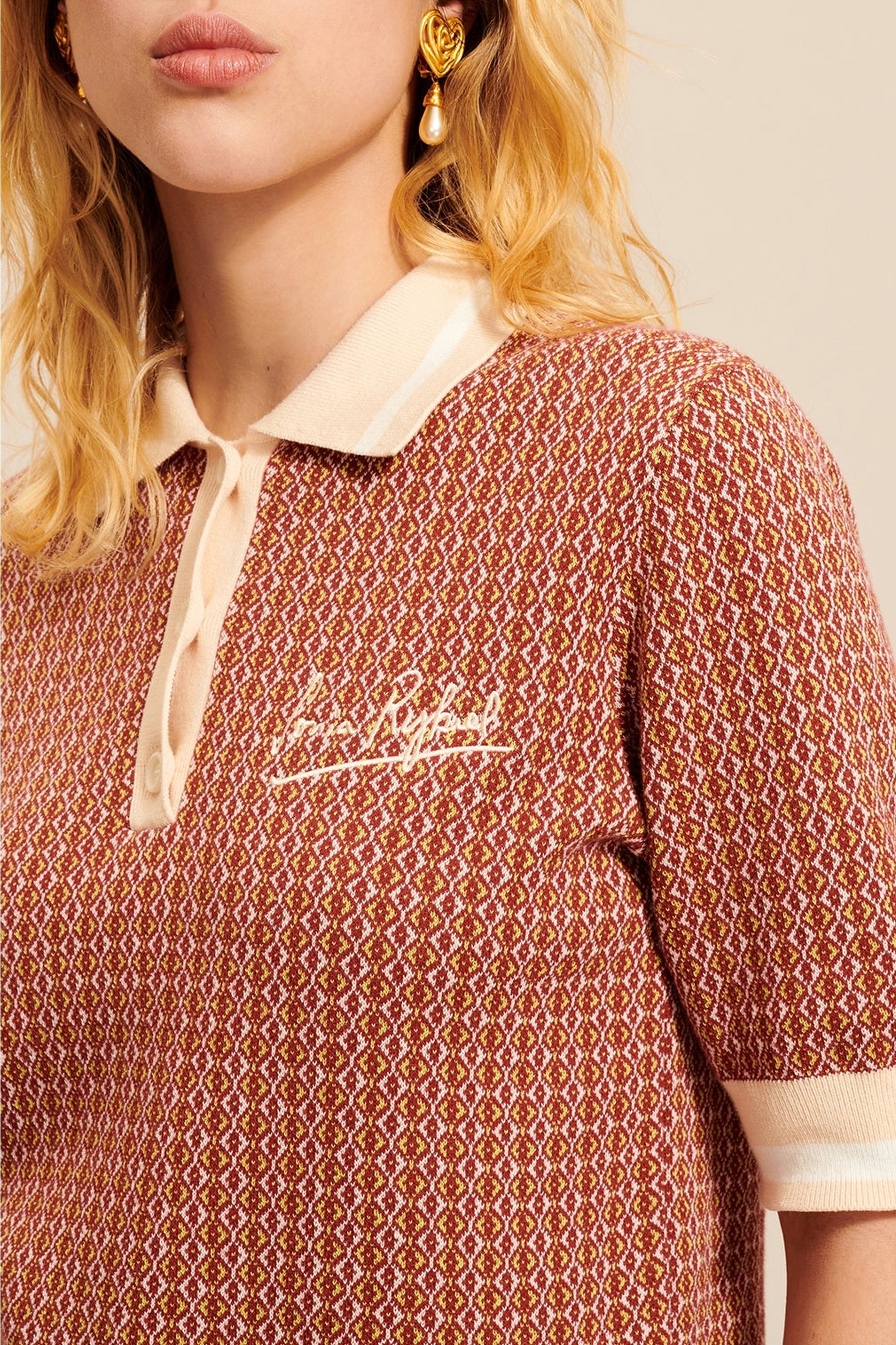 Polo signature à motifs géométriques - Marron