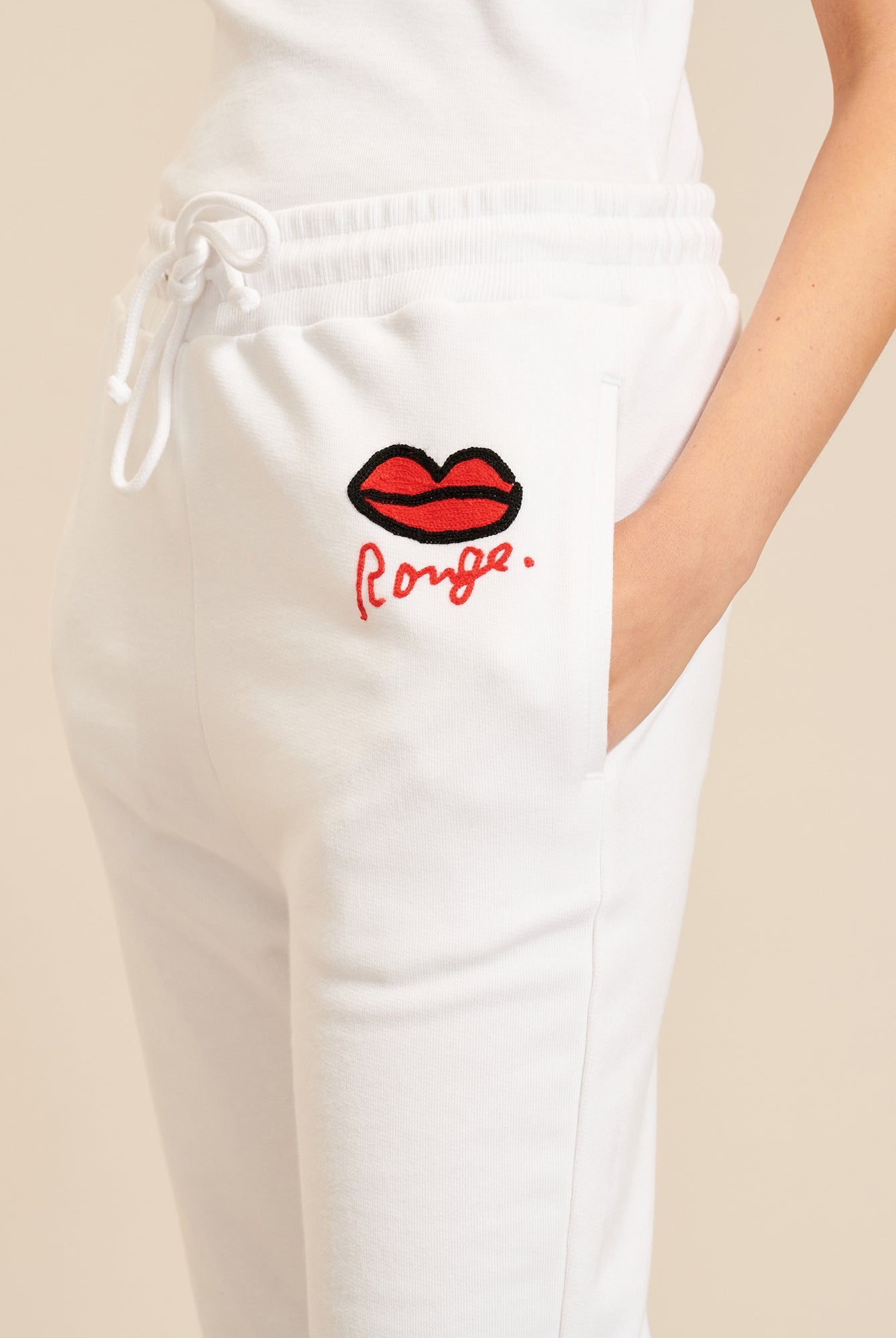 Pantalon jogging à motif bouche rouge - Blanc