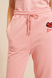 Pantalon jogging à motif bouche rouge - Rose