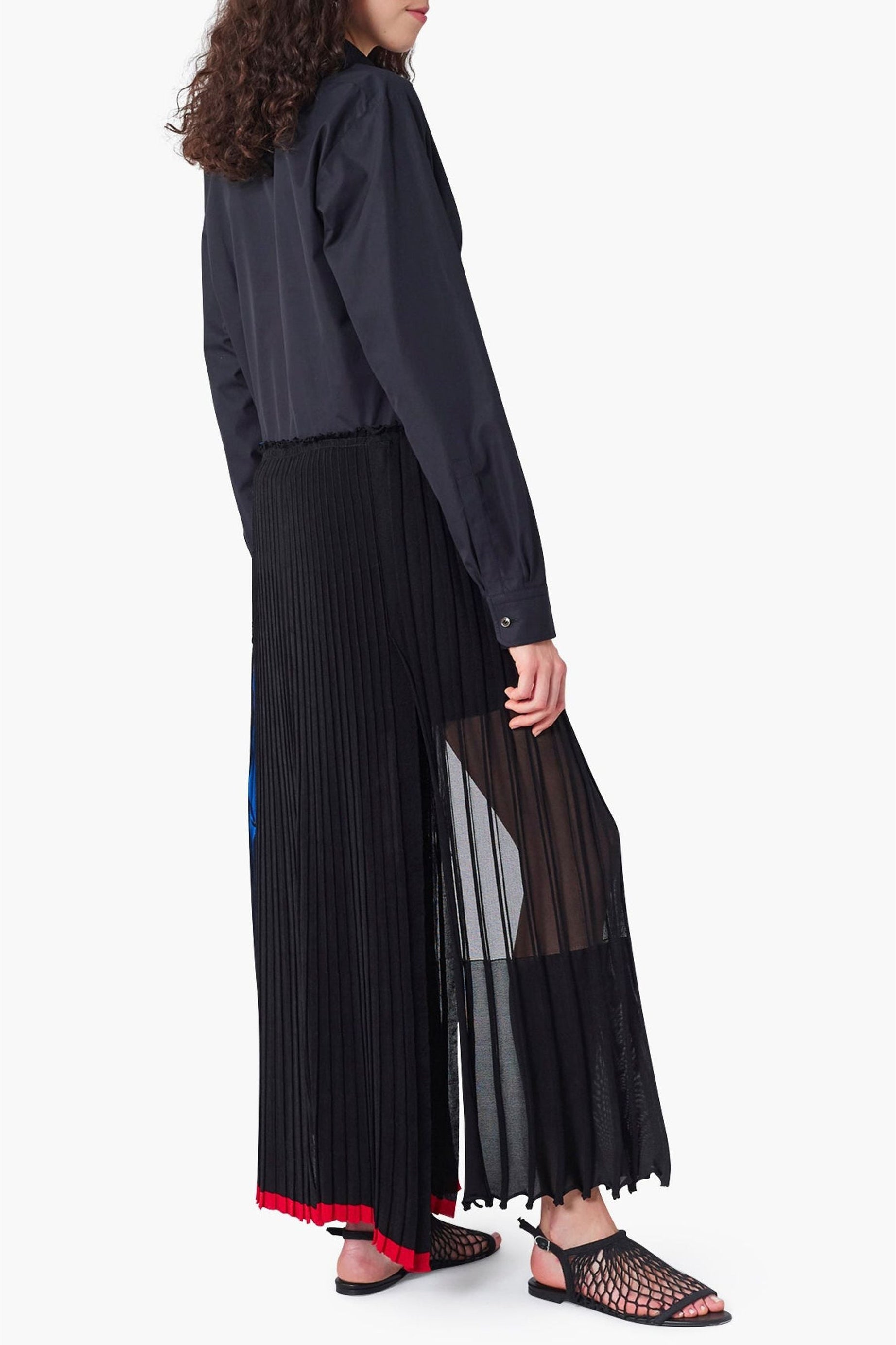 Robe chemise avec jupe transparente plissée - Noir