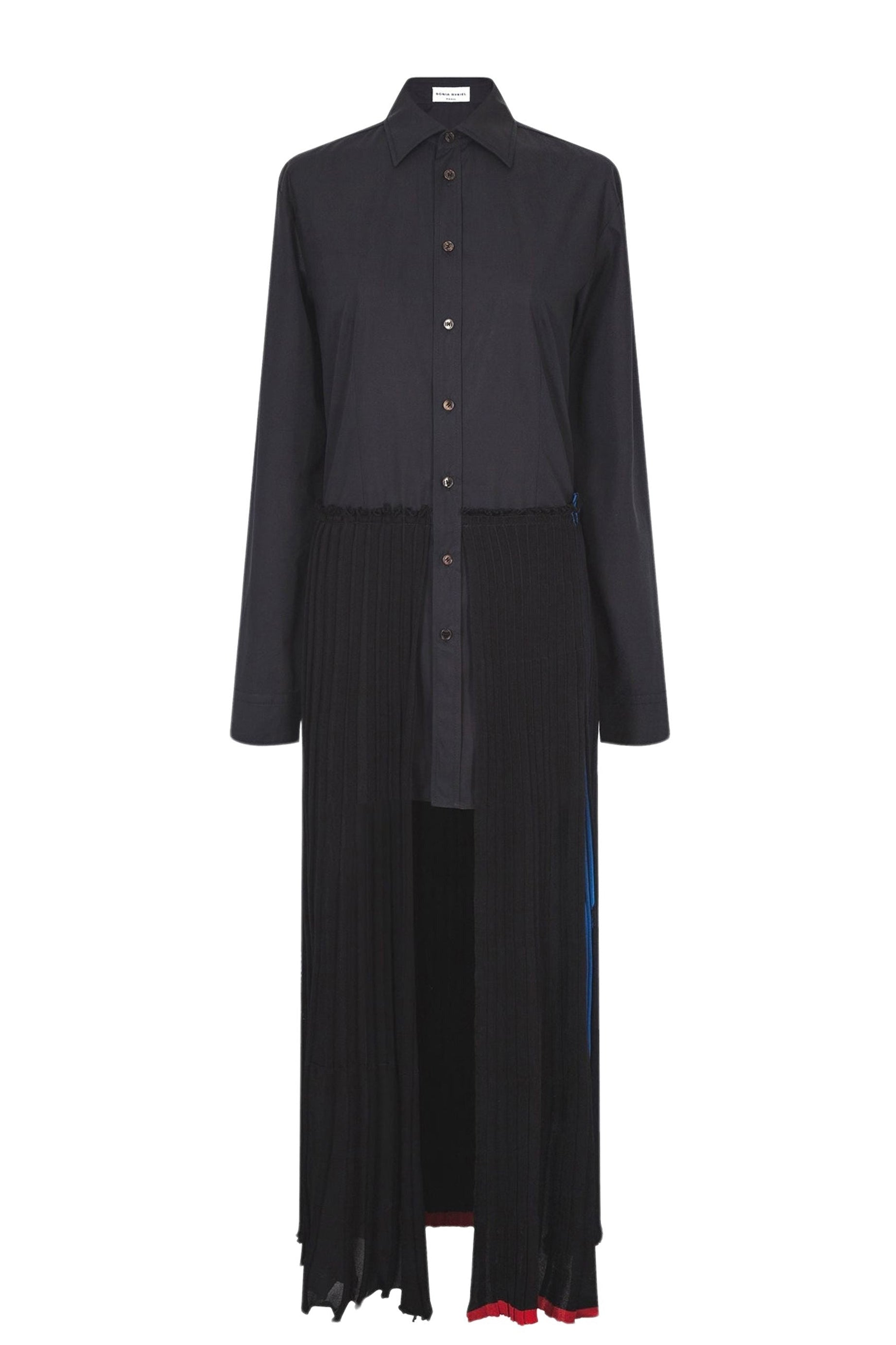 Robe chemise avec jupe transparente plissée - Noir