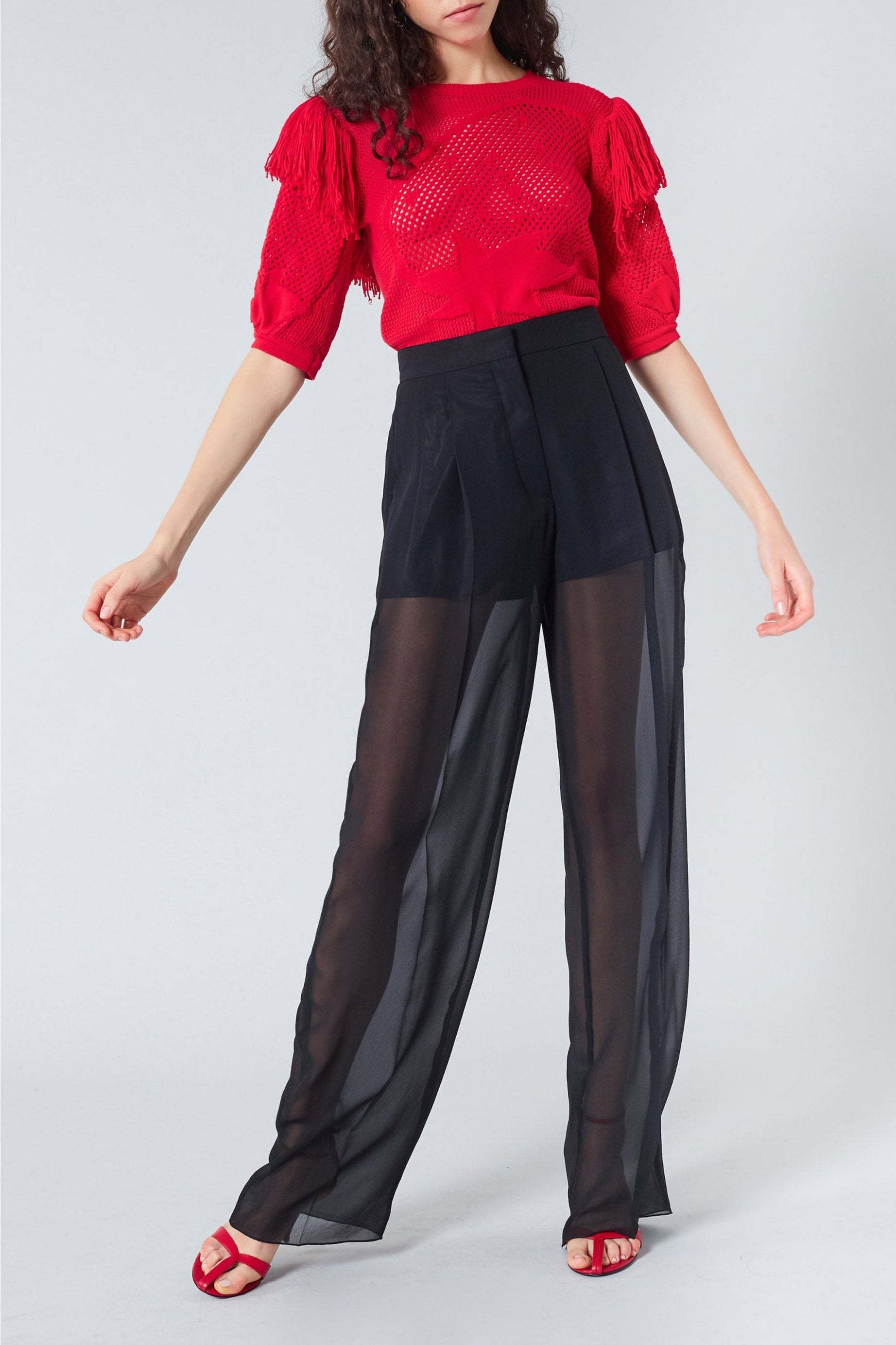 Pantalon fluide transparent en soie - Noir