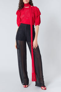Pantalon fluide transparent en soie - Noir