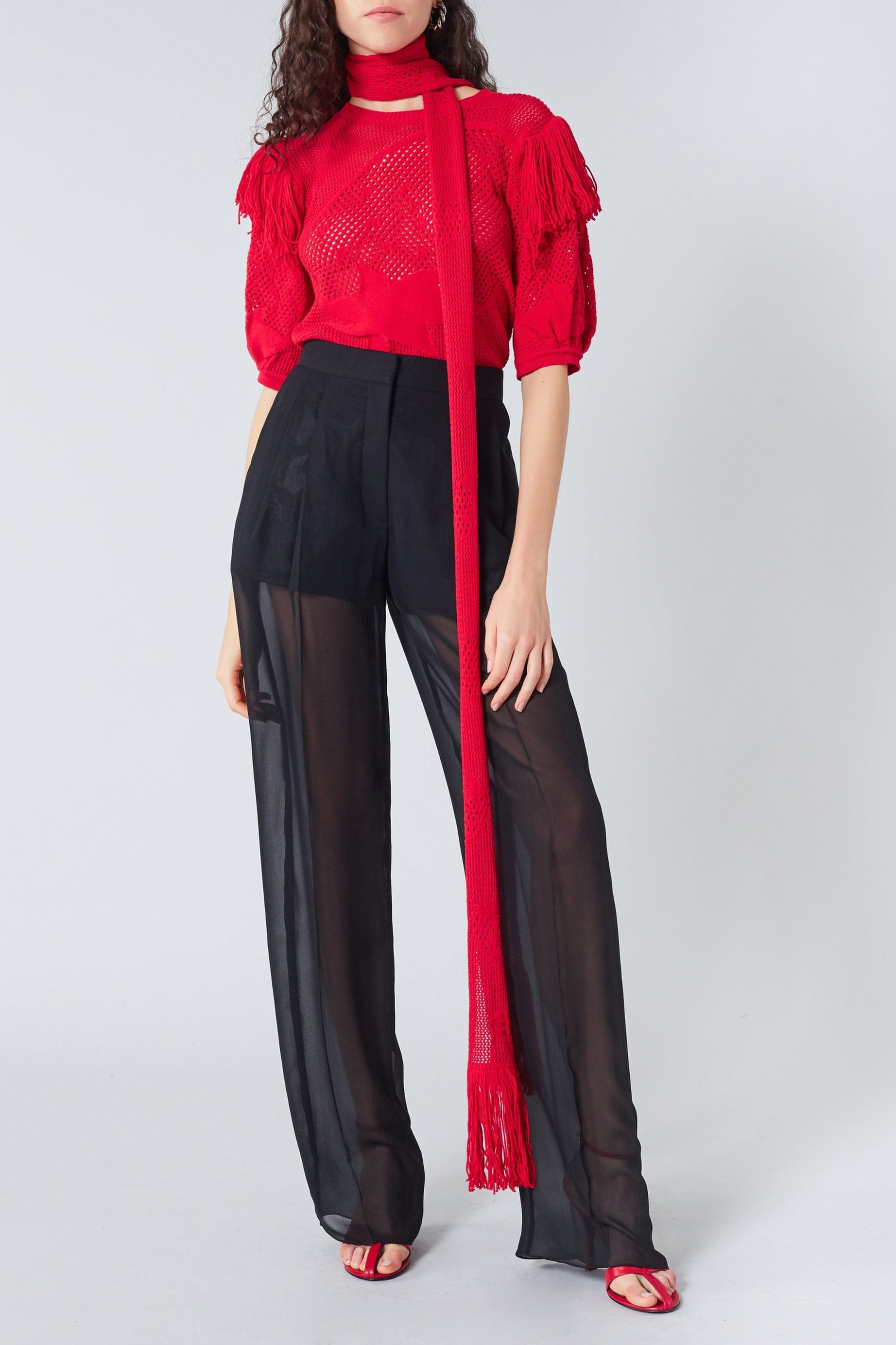 Pantalon fluide transparent en soie - Noir