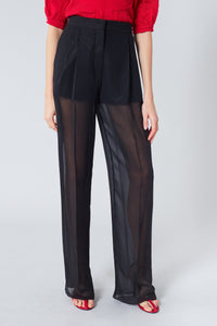 Pantalon fluide transparent en soie - Noir