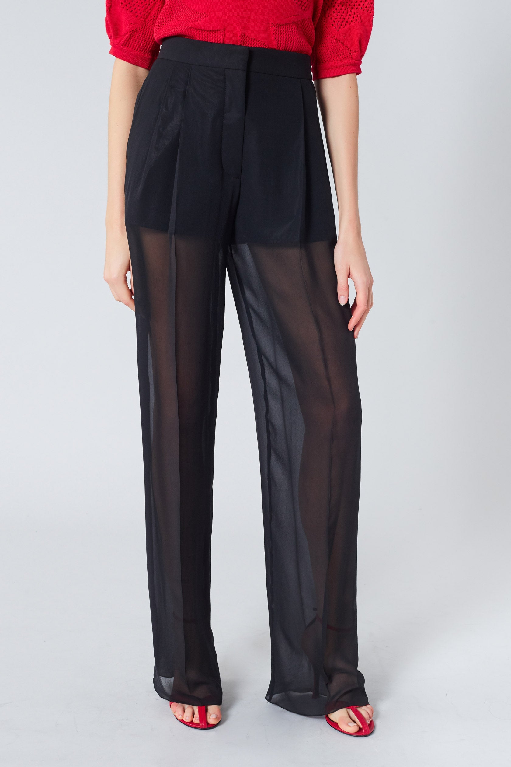Pantalon fluide transparent en soie - Noir