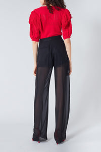 Pantalon fluide transparent en soie - Noir