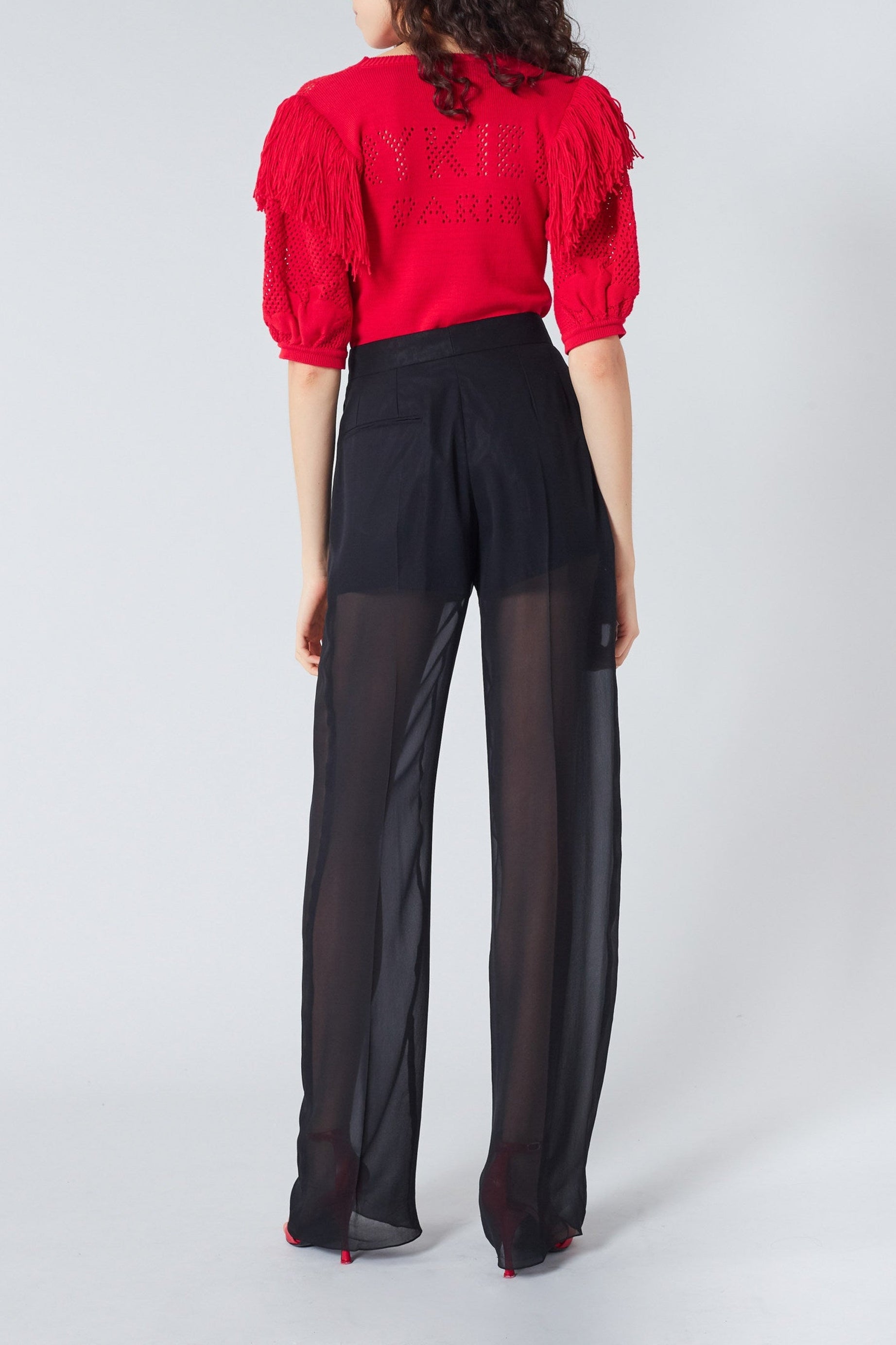 Pantalon fluide transparent en soie - Noir