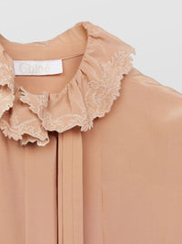 Blouse col brodé en soie - Clay Pink