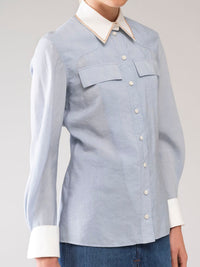 Chemise style utilitaire en soie - Bleu Éternel
