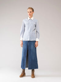 Chemise style utilitaire en soie - Bleu Éternel