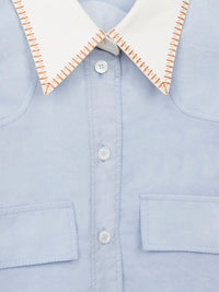 Chemise style utilitaire en soie - Bleu Éternel