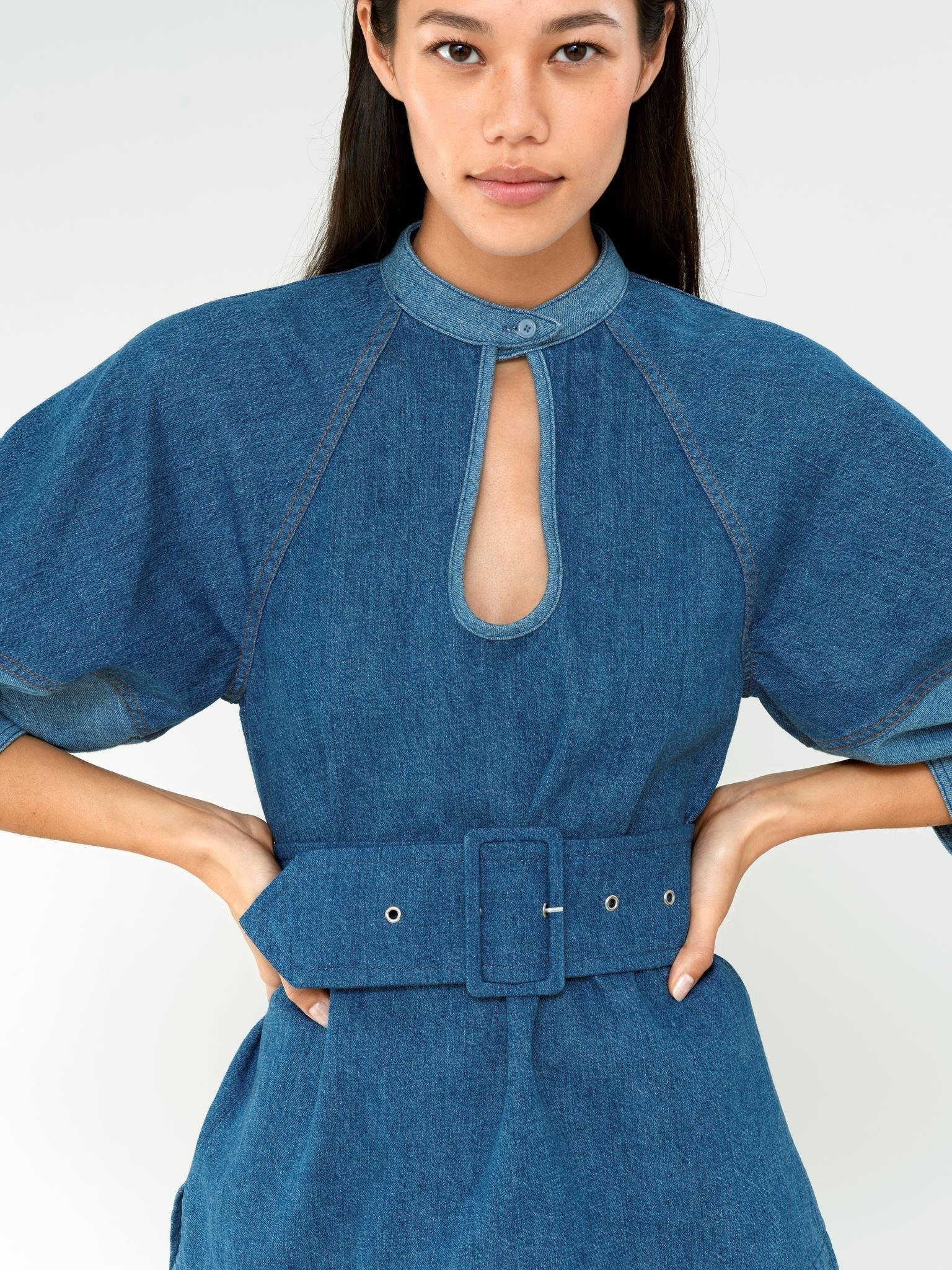 Top tunique en denim léger à découpe - Denim