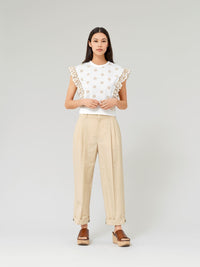 Top à volants - Blanc Beige