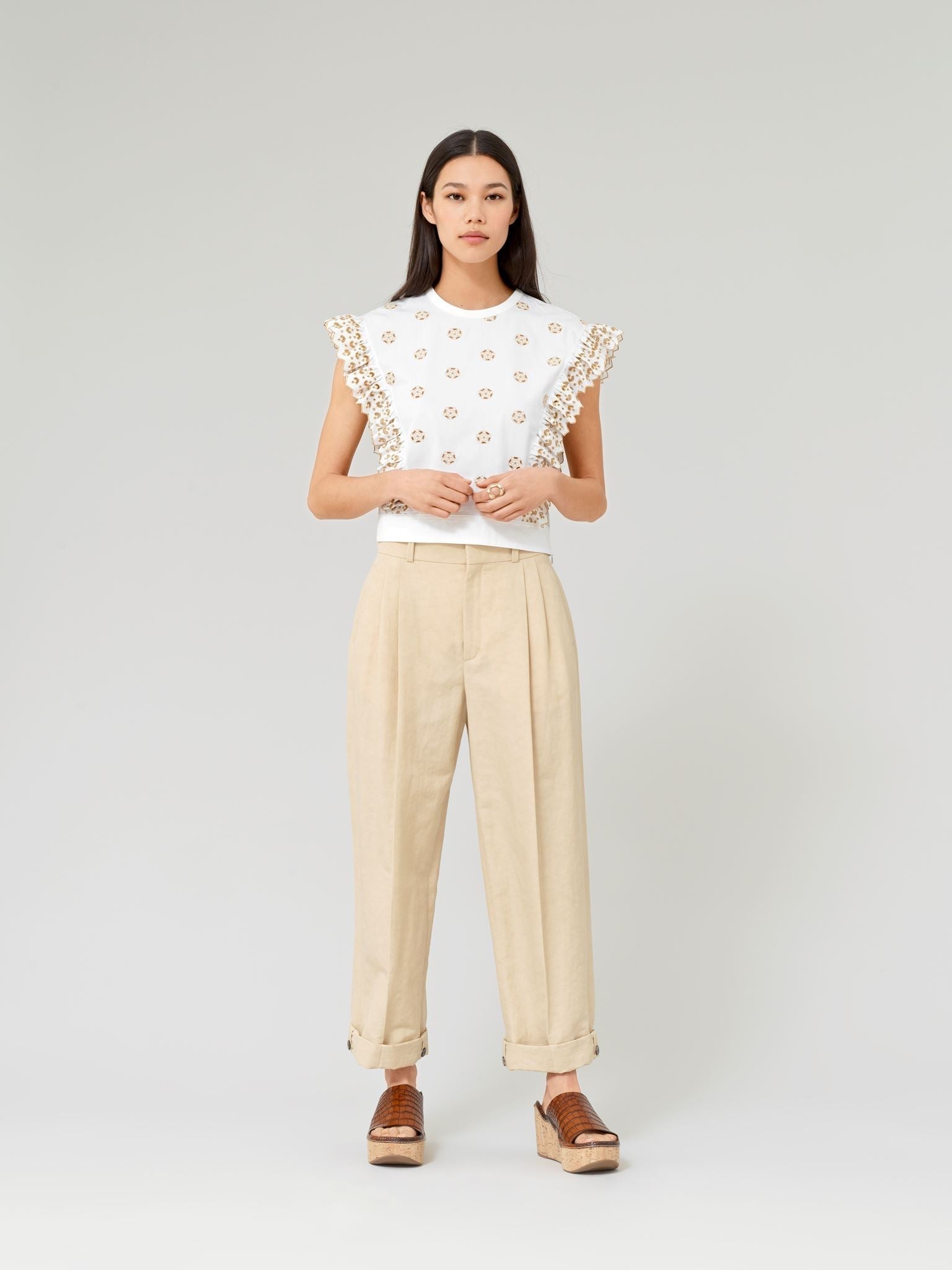 Top à volants - Blanc Beige
