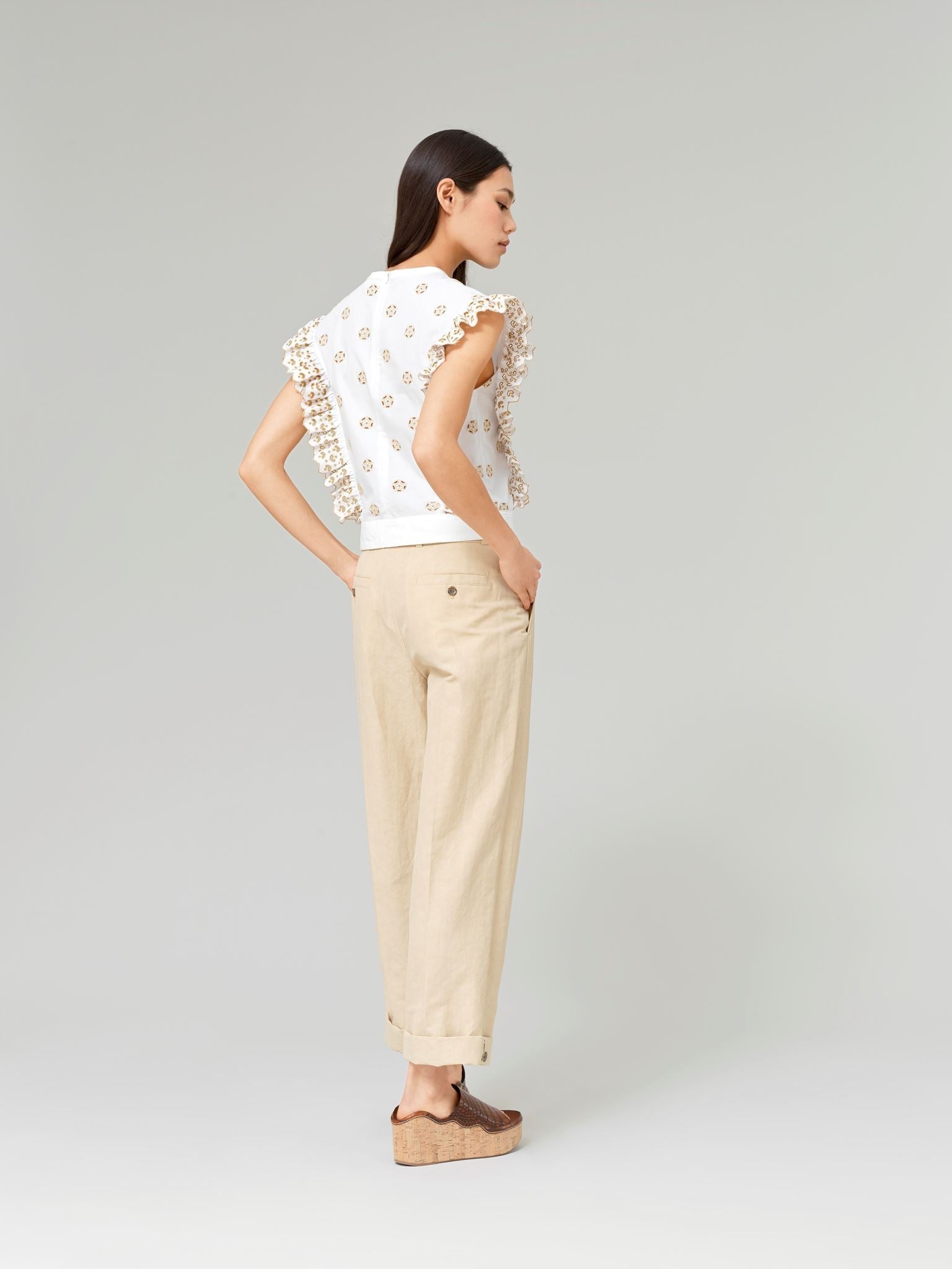 Top à volants - Blanc Beige