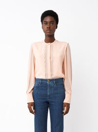 Blouse à col rond en soie - Brun Macadamia