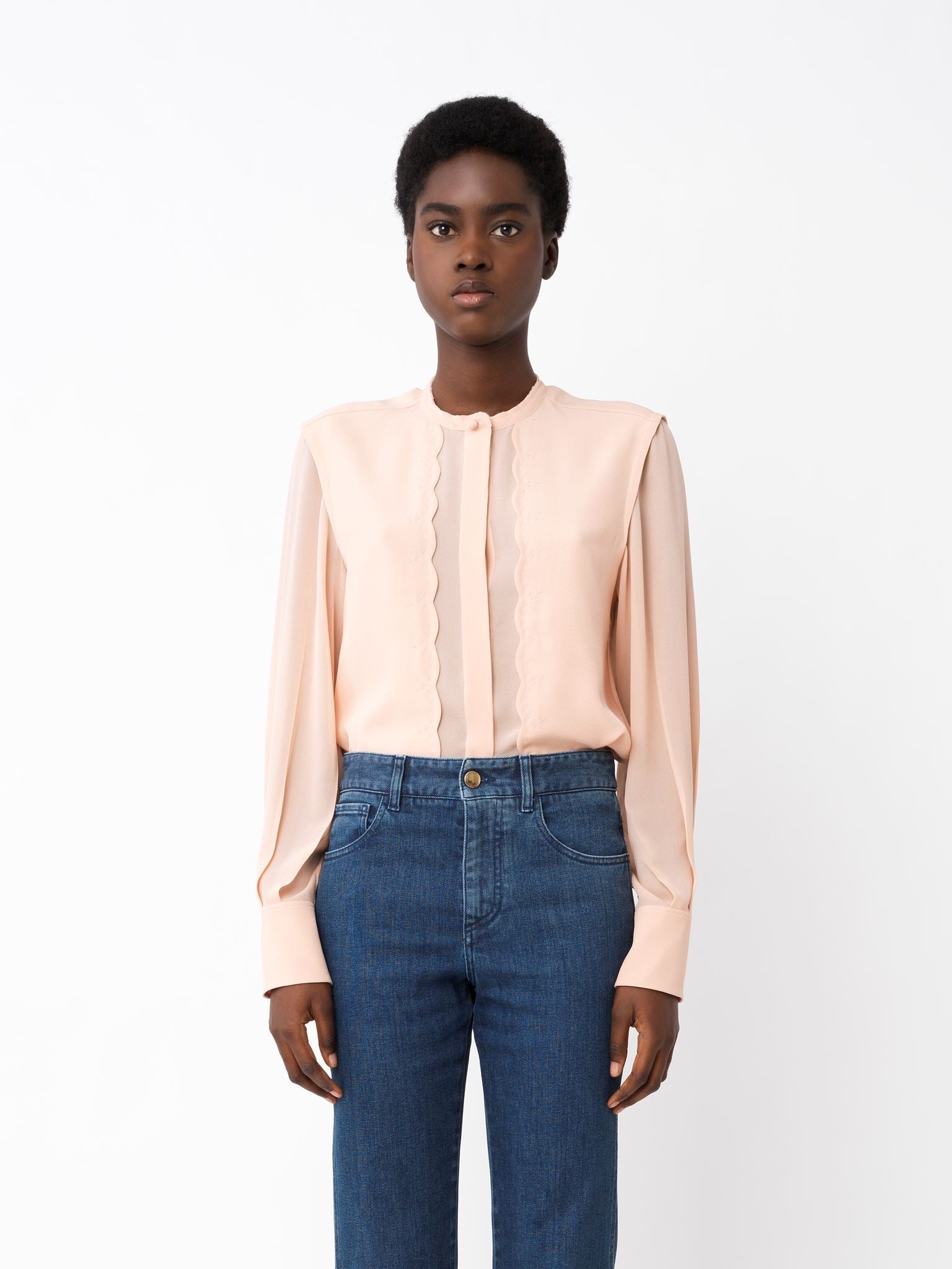 Blouse à col rond en soie - Brun Macadamia