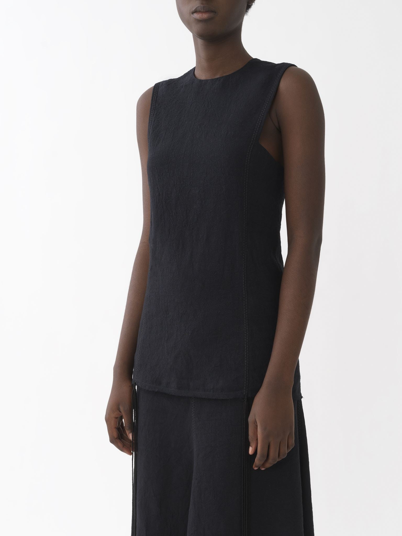 Top long sans manches en lin - Black
