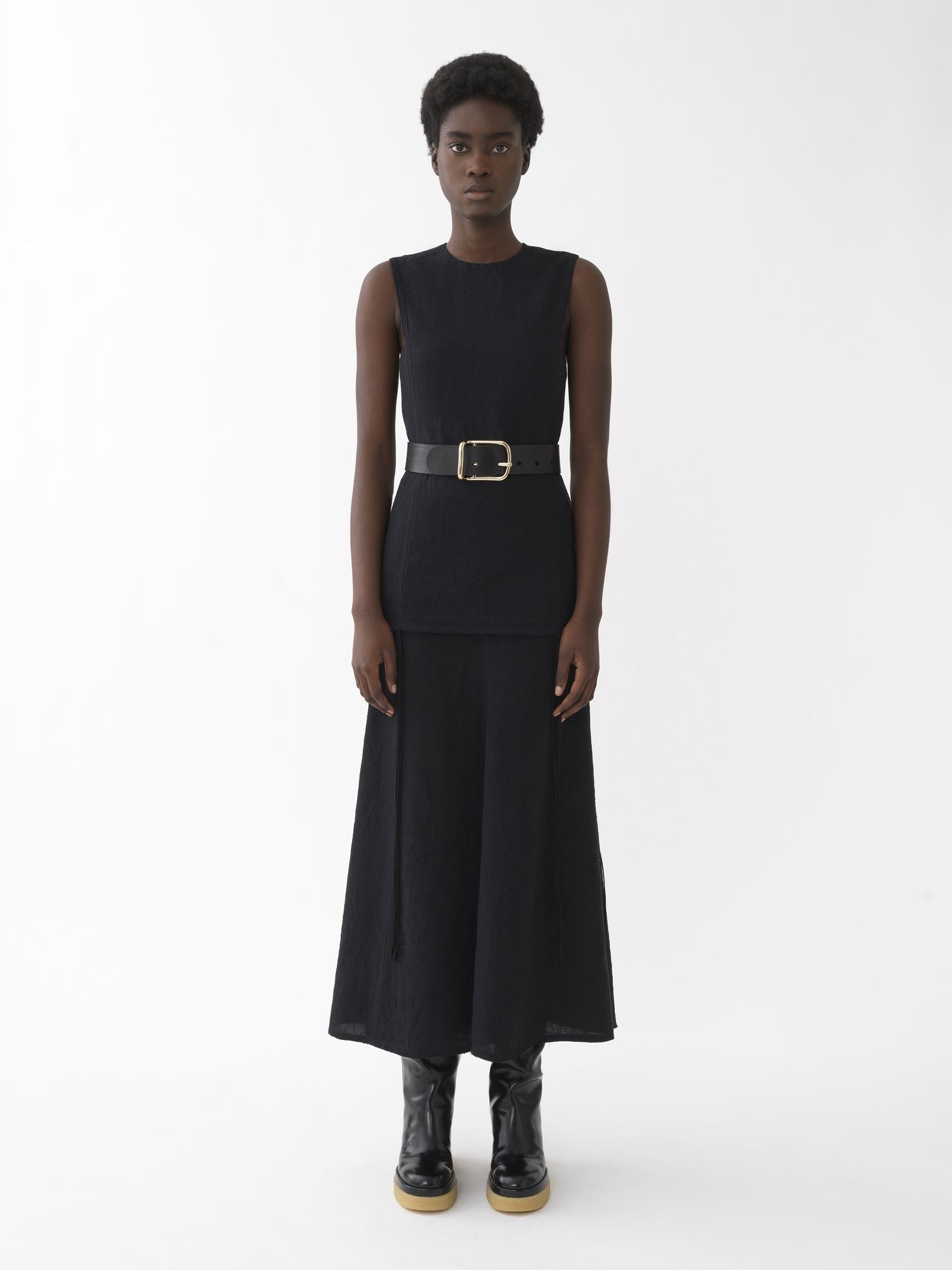 Top long sans manches en lin - Black